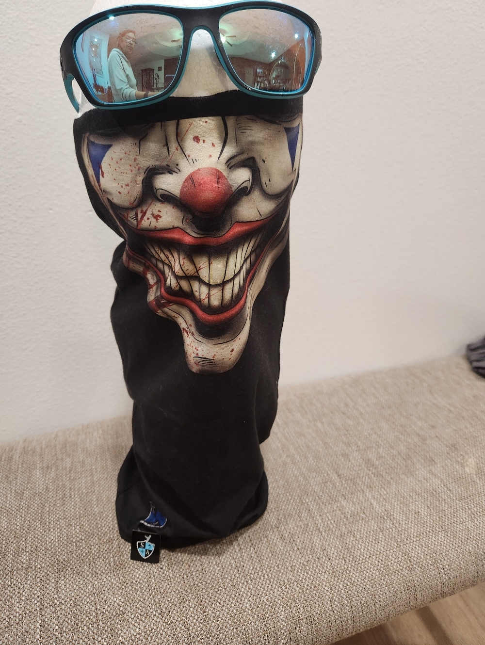 Creepy Clown Face Neck Gaiter - Black with Red & White Graphic